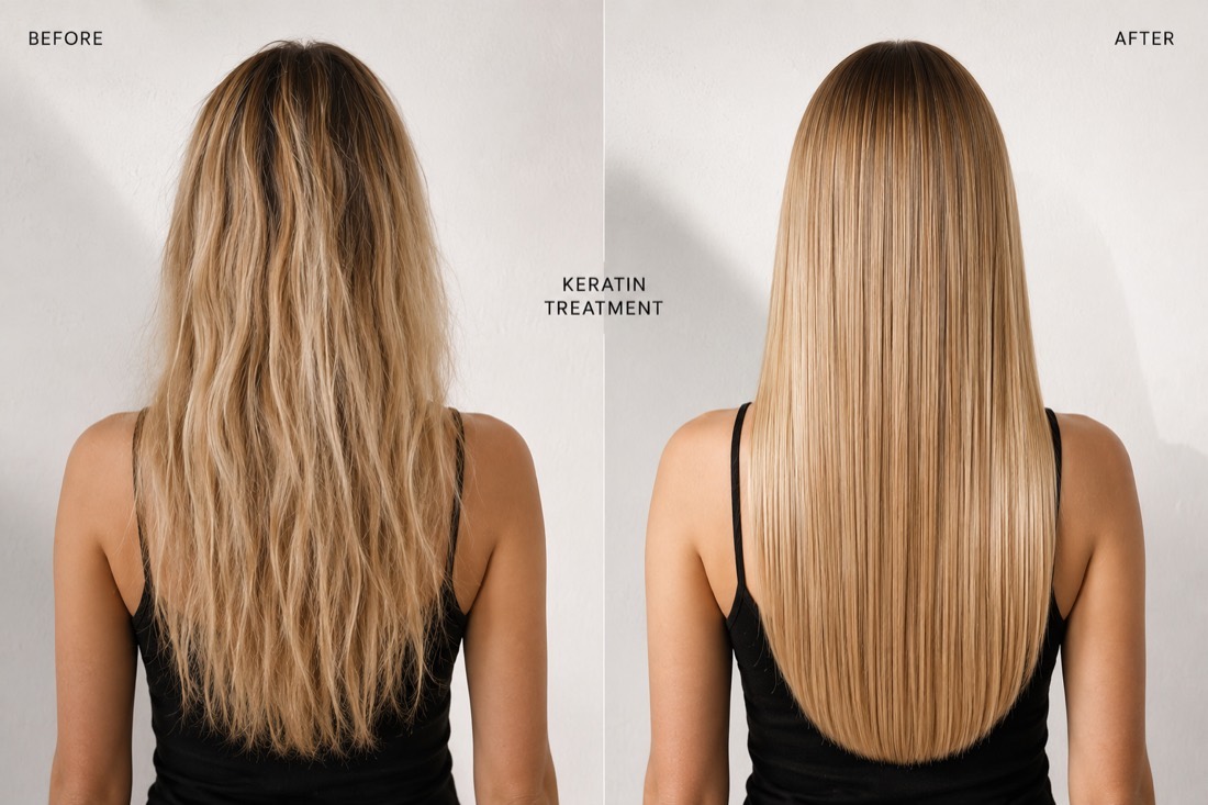 Long, smooth hair after a keratin treatment